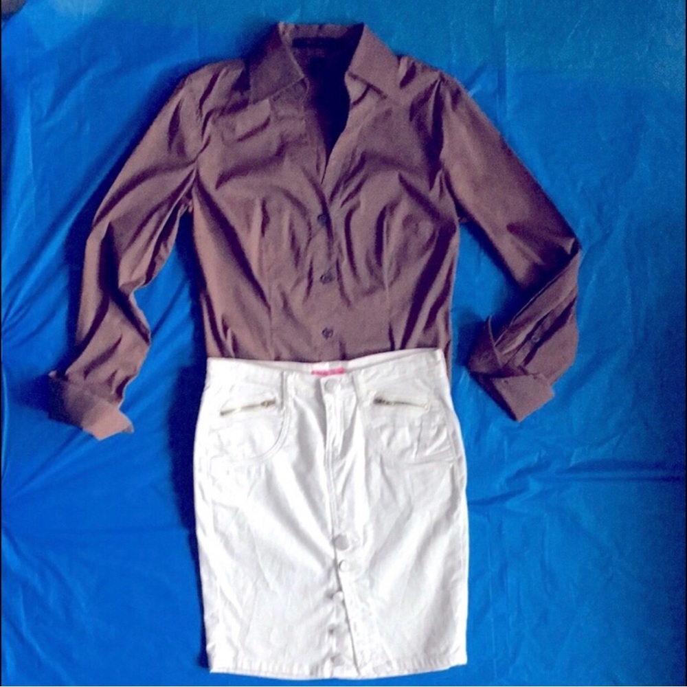 Max Rave BEIGE /TAN Denim pencil Skirt w front buttons - Sz 0 RETRO